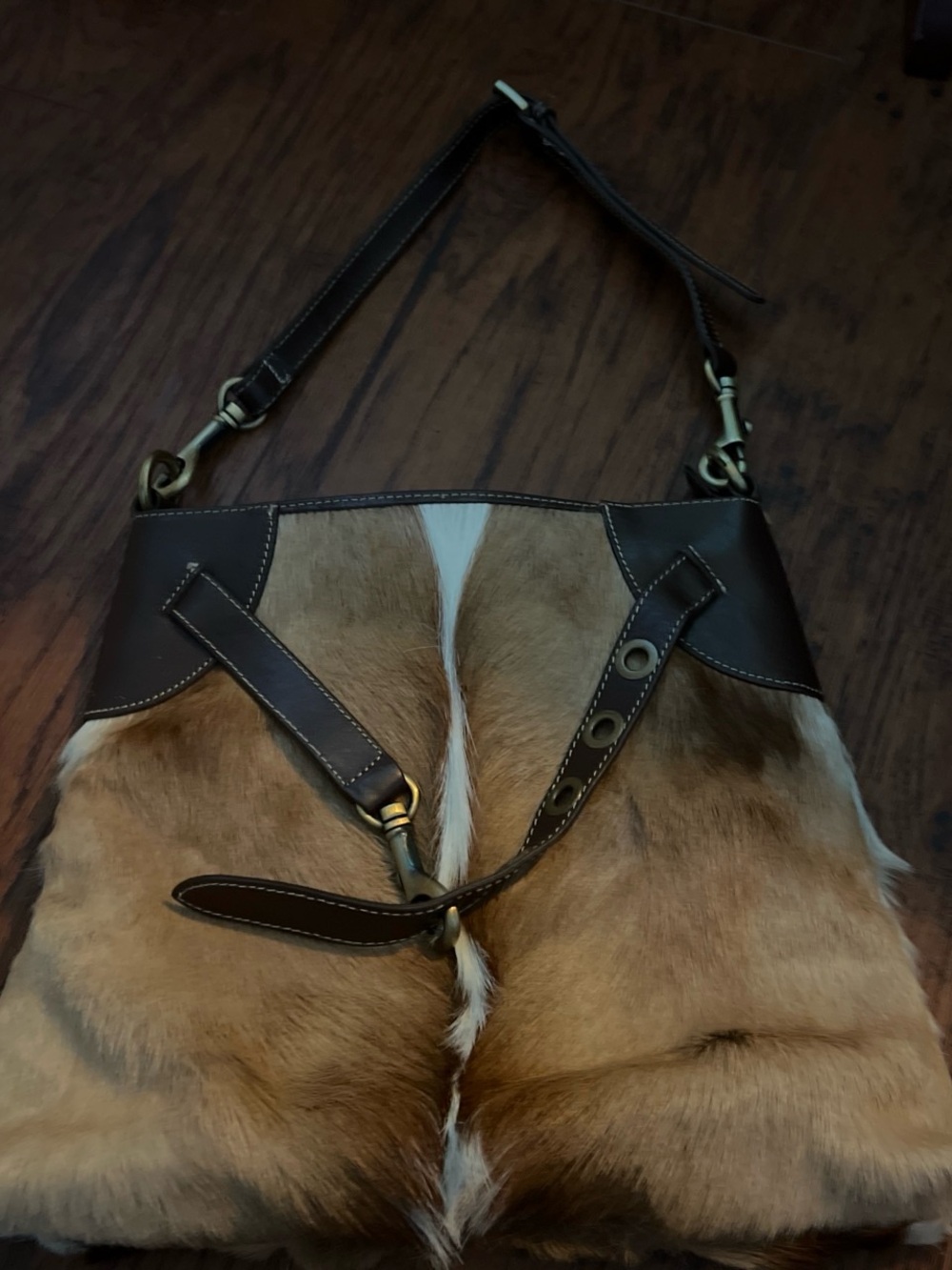 Diane Gail Tan Haircalf Shoulder Bag with Leather Trim
